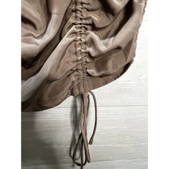 Mocha‎ Slinky Ruched Puff Sleeve Mini Dress Large - Picture 6 of 6